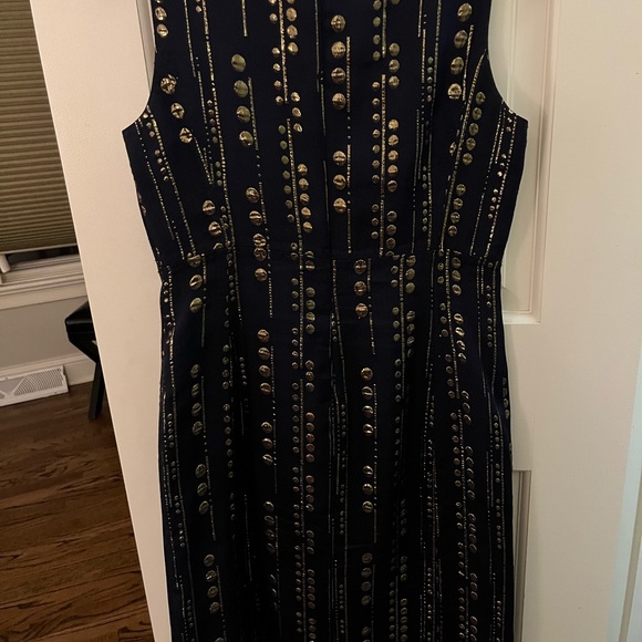 Tory Burch Sylie Sheath Dress Navy and Gold - Picture 2 of 7